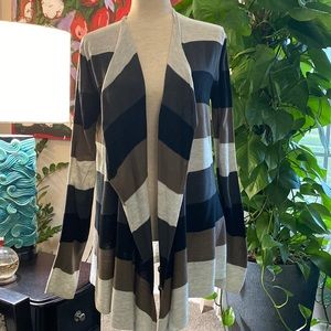 Neutral Striped Open Cardigan